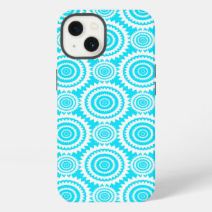 Bright Turquoise and White Fun Geometric Pattern iPhone 13 Case