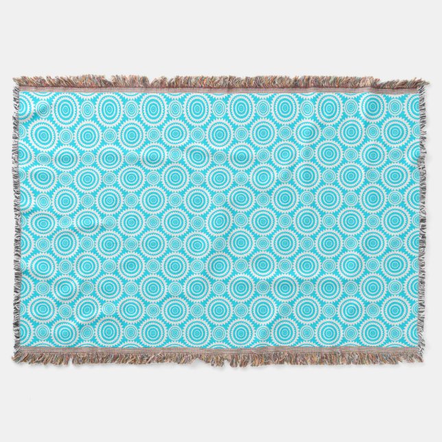Bright Turquoise and White Fun Geometric Pattern Throw Blanket (Front)