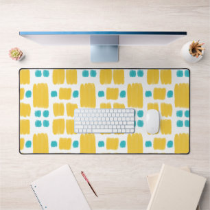 Bright Turquoise and Yellow painted shapes Desk Mat