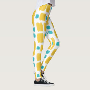 Bright Turquoise and Yellow painted shapes Leggings