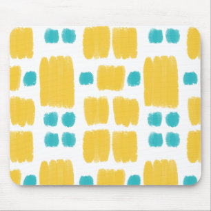 Bright Turquoise and Yellow painted shapes Mouse Pad
