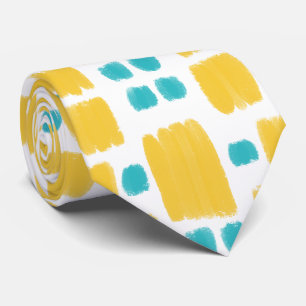 Bright Turquoise and Yellow painted shapes Tie