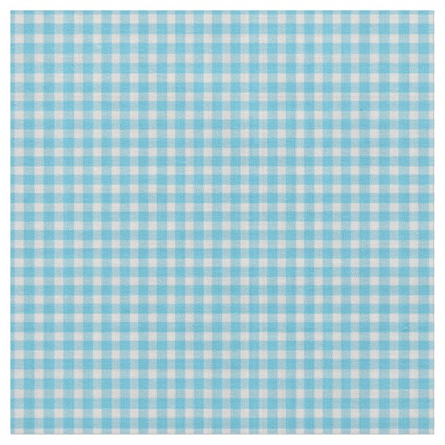 Bright Turquoise Blue Gingham Check Pattern Fabric (Close Up)