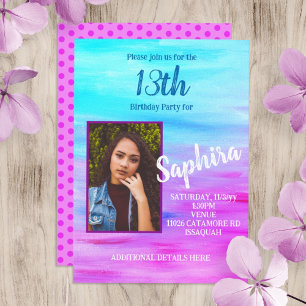Bright Turquoise Hot Pink Birthday Invitation