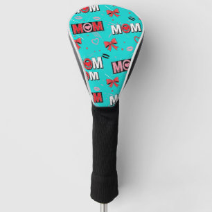 Bright Turquoise MOM Hearts Bows Pop Pattern Golf Head Cover