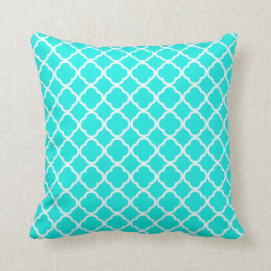 Bright Turquoise Quatrefoil Cushion