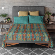 Bright Turquoise Teal Aqua Blue Orange Tribal Art