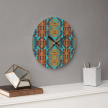 Bright Turquoise Teal Aqua Blue Orange Tribal Art