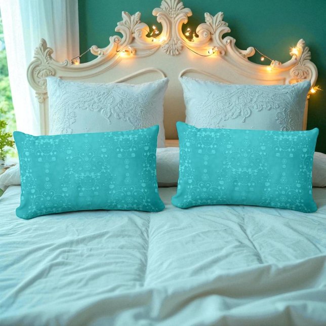 Bright Turquoise Teal Aqua Damask Pattern Lumbar Cushion (Creator Uploaded)