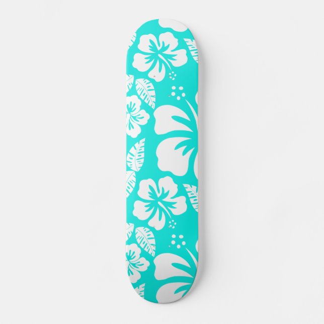 Bright Turquoise Tropical Hibiscus Skateboard (Front)