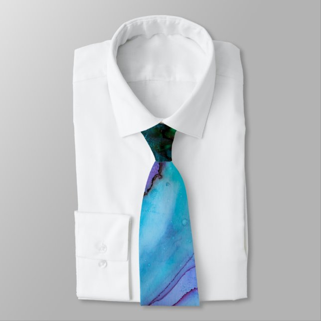 Bright Turquoise Watercolor Wash  Tie (Tied)