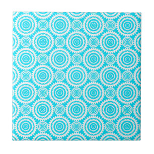 Bright Turquoise White Geometric Circles Pattern Ceramic Tile