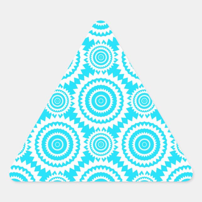 Bright Turquoise White Geometric Circles Pattern Triangle Sticker (Front)