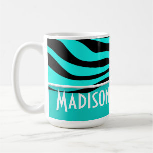 Bright Turquoise Zebra Animal Print; Personalised Coffee Mug