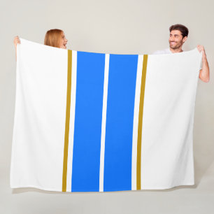 Bright Twin Nautical Blue Racing Stripes On White Fleece Blanket