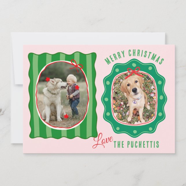 Bright Two Picture Frame Christmas Holiday Card (Front)