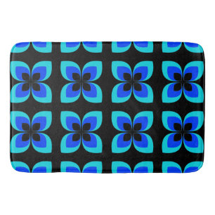 Bright Two Toned Blue Flower Pattern Bath Mat