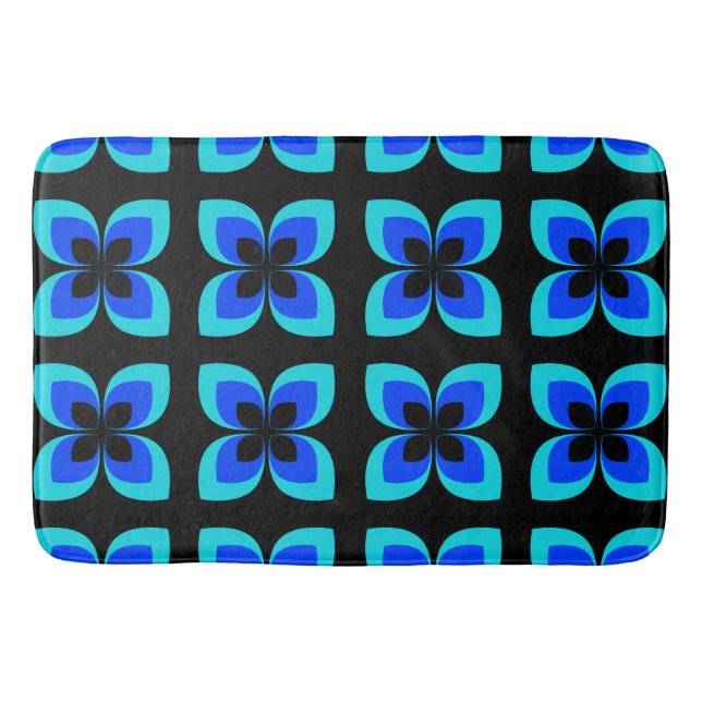 Bright Two Toned Blue Flower Pattern Bath Mat (Front)