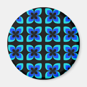Bright Two Toned Blue Flower Pattern Magnet