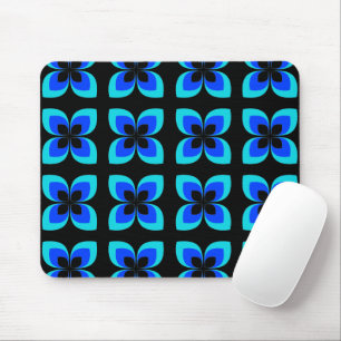 Bright Two Toned Blue Flower Pattern Mouse Pad
