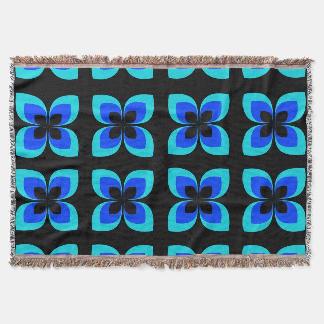 Bright Two Toned Blue Flower Pattern Throw Blanket (Front)