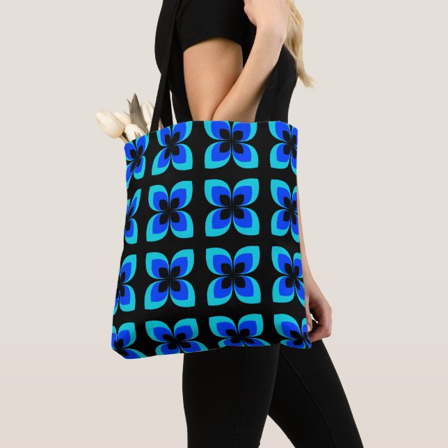 Bright Two Toned Blue Flower Pattern Tote Bag (Close Up)