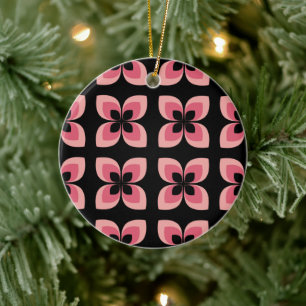 Bright Two Toned Pink Flower Pattern Ceramic Ornament
