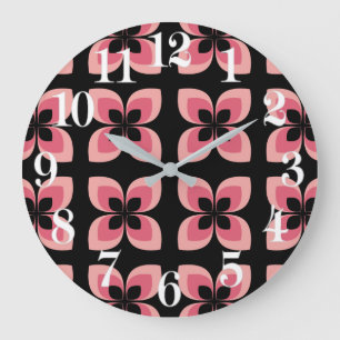 Bright Two Toned Pink Flower Pattern Large Clock