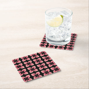Bright Two Toned Pink Flower Pattern Square Paper Coaster