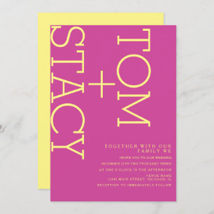 Bright Typography Xtra Bold Pink Yellow Wedding  Invitation