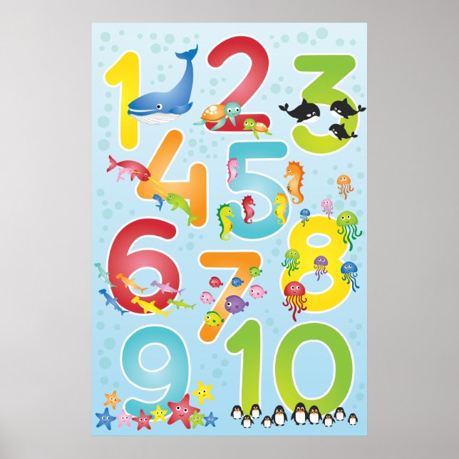 Bright Under the Sea Animals Number Poster (Front)