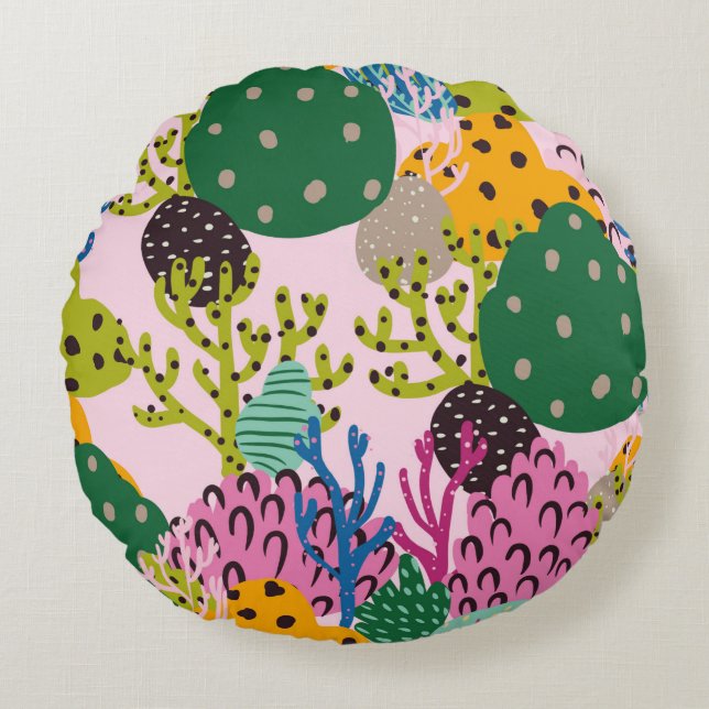 Bright underwater illustration pattern with beauti round cushion (Front)