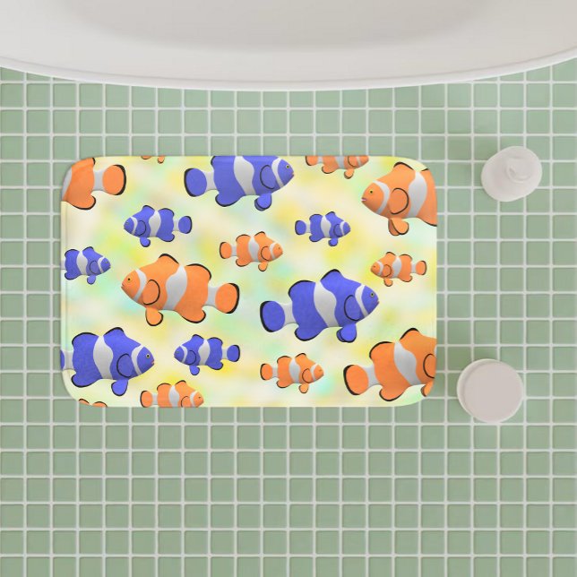 bright underwater ocean 3d blue orange clown fish bath mat (Creator Uploaded)