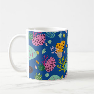 Bright underwater seamless pattern with beautiful coffee mug