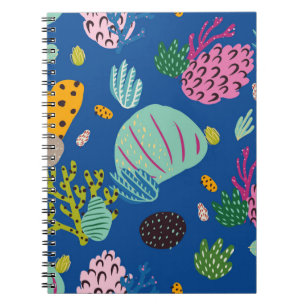 Bright underwater seamless pattern with beautiful  notebook