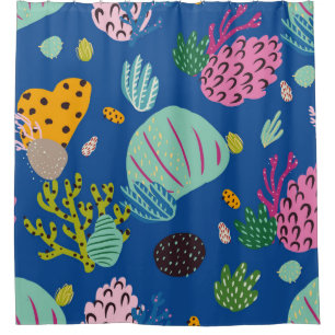 Bright underwater seamless pattern with beautiful shower curtain