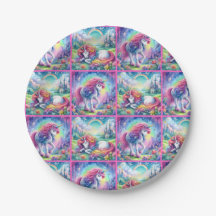 Bright Unicorn Paper Plates - set 3