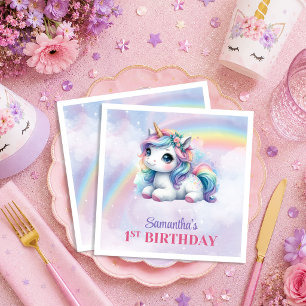 Bright Unicorn Pastel Magical Girl Birthday Napkin