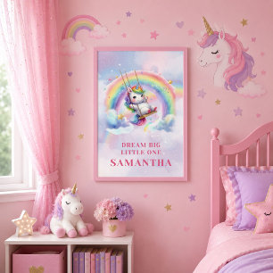 Bright Unicorn Pink Purple Girl Birthday Wall Gift Poster