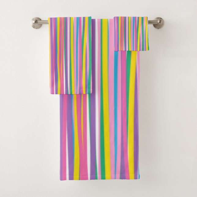 Bright Vertical Summer Stripes Bath Towel Set (Insitu)