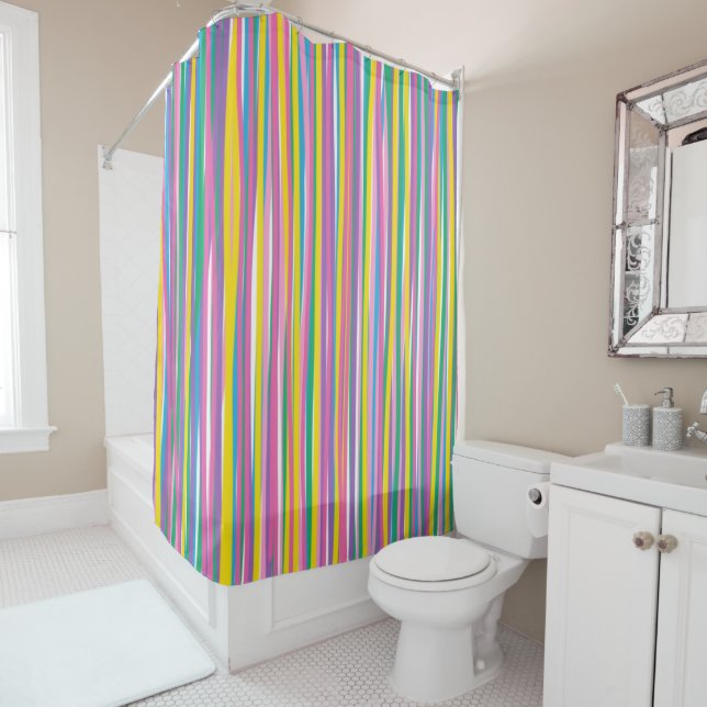 Bright Vertical Summer Stripes Shower Curtain (In Situ)