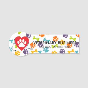 Bright Veterinarian Paw Heart Stethescope Pet Name Tag