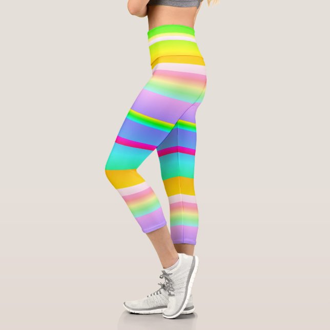 Bright vibrant artsy striped capri leggings (Left)