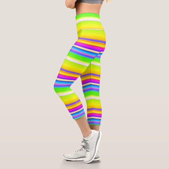 Bright vibrant artsy striped capri leggings (Left)