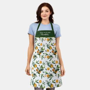 Bright Vibrant Citrus and flower leaves chef name Apron