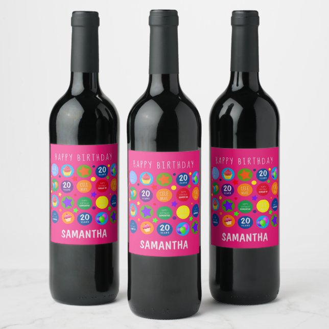 Bright,Vibrant & Colourful - Any Age Happy Birthda Wine Label (Bottles)