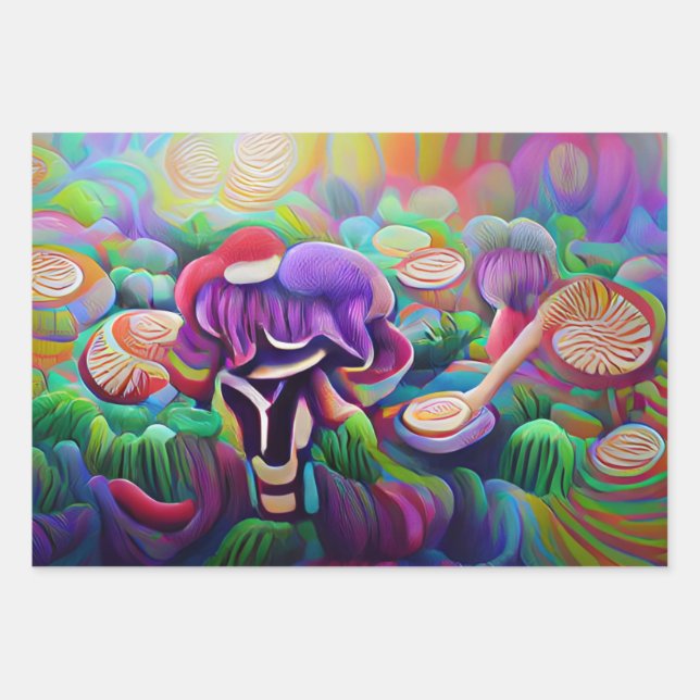 Bright Vibrant Colourful Psychedelic Pattern Wrapping Paper Sheet (Front)
