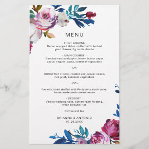 Bright Vibrant Floral Modern Budget Wedding Menu
