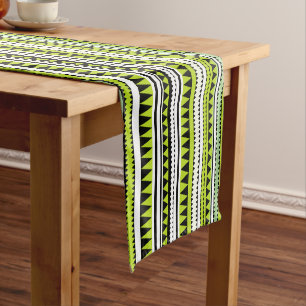 Bright Vibrant Green Black Bohemian Tribal Pattern Short Table Runner