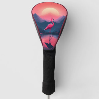 Bright Vibrant Modern Sunset Flamingo Golf Head Cover